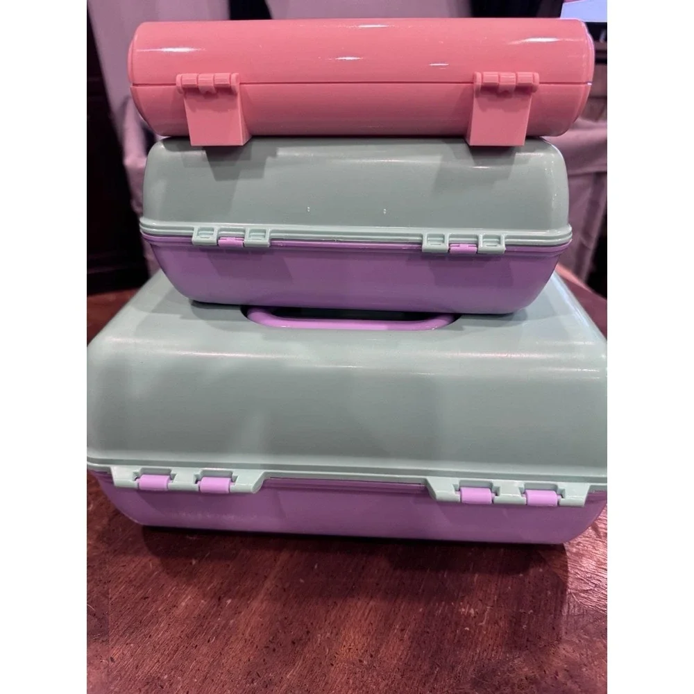 Caboodles 3 Cases Lavender Purple & Mint Green Makeup Organizer Vintage Set Of 3 - Picture 12 of 15
